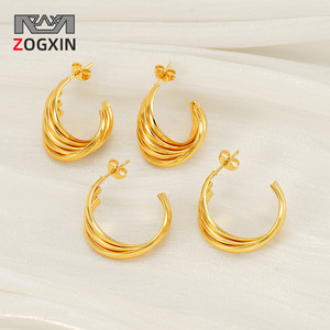 ZOGXIN Geometric Hoop Earrings 18K Gold Plated Titanium Steel Party Jewelry - Product Image 1