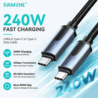 SAMZHE Thunderbolt 4 Kabel Pengisian Daya Tipe-C ke Tipe-C PD3.1 240W 5A Kabel Data Audio DP1.4 8K/60Hz Video untuk Laptop iPhone iPad
