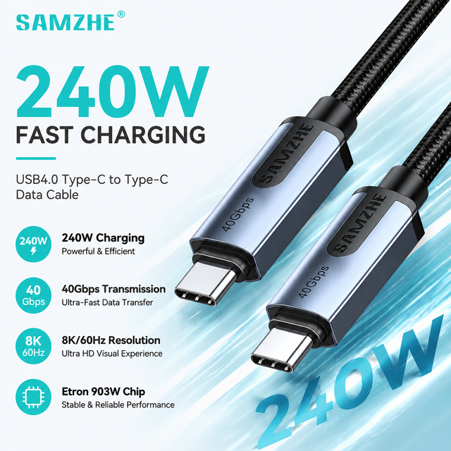 SAMZHE Thunderbolt 4 Type-C to Type-C Charging Cable PD3.1 240W 5A Data Audio DP1.4 8K/60Hz Video Cable for Laptop iPhone iPad