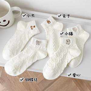<b>White</b> Women's Ankle Socks Polyester Cotton Breathable Sweat Absorbing Bow Pattern Spring Summer Autumn Casual Low Cut Style - Product Image 3