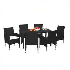 Set da Pranzo in Polyrattan Nero a 7 Pezzi, Arredamento da Giardino Resistente alle Intemperie, Design Contemporaneo - Product Image 1