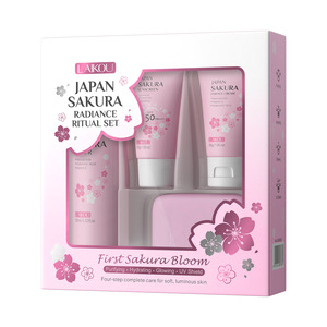 Nouveautés Coffret Cadeau 4 Pièces Fleur de Cerisier Japonaise <span class=keywords><strong>Sakura</strong></span> Éclatante Luxueuse à la Niacinamide : Hydratant Visage, Savon Artisanal, Tonique - Product Image 3