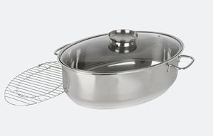 Asador ovalado de acero inoxidable de 15 pulgadas con fondo encapsulado - Product Image 3