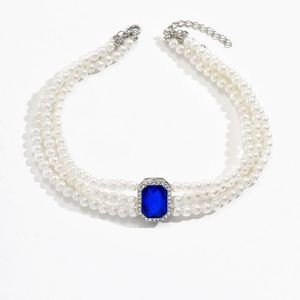 Collar de Gargantilla de perlas multicapa simple, colgante cuadrado de estilo fresco dulce, accesorios de joyería para el cuello - Product Image 5