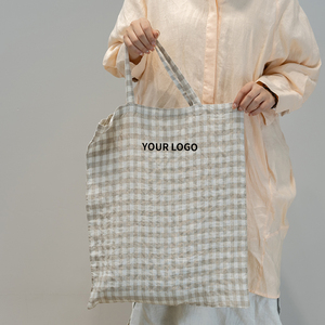 Bolso de mano de lino sencillo de gran capacidad con logotipo personalizado ecológico, bolso de mano de lona de lino para compras orgánicas con embrague - Product Image 1