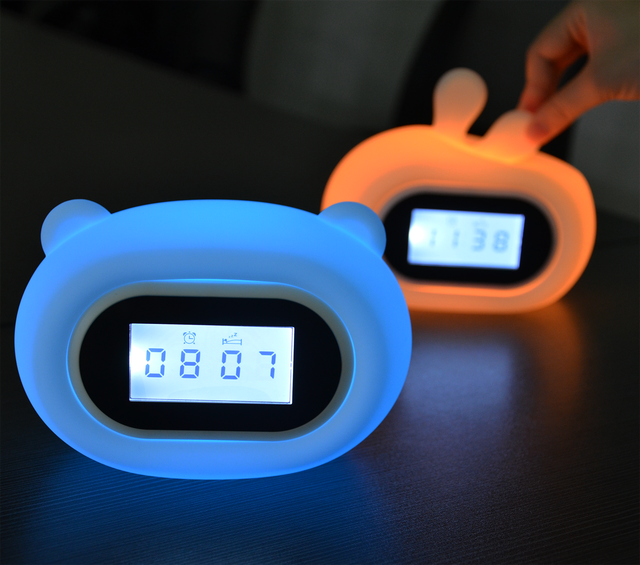 Bear Rabbit Digital Alarm Clock Cute Design Bunny Look Easy Setting Snooze Night Light Sleep Sound Machine for Deep Sleepers