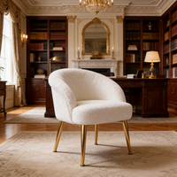 Fauteuil de loisirs moderne en velours sherpa doré de style crème vintage avec pieds en bois pour salon et bureau à domicile