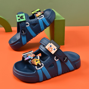 Sandales pour enfants Hevun Minecraft, antidérapantes, plates, pour l'été, chaussures d'extérieur, 4-6 ans, bout rond, design patchwork - Product Image 1
