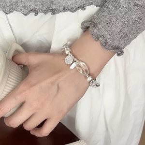 S925 Sterling Silver White Crystal <b>Bracelet</b> Elastic <b>Rope</b> Women's Jewelry Everyday Wear - Product Image 2