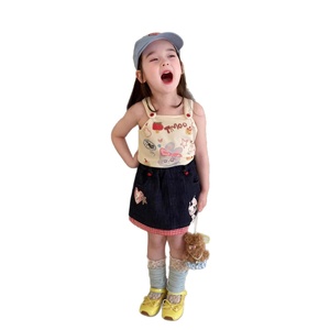 Ensemble Fille Zili Vêtements Enfants 26 Nouveauté Été Dessin Animé Mignon Coton Caraco et Jupe en Jean avec Étiquette Col - Product Image 5