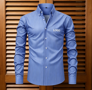 Nueva <span class=keywords><strong>Camisa</strong></span> de Moda para Hombre con Estampado a Rayas, Solapa, Cierre de un Botón, Manga Larga, Talla Grande, Corte Slim, Estilo Business - Product Image 3