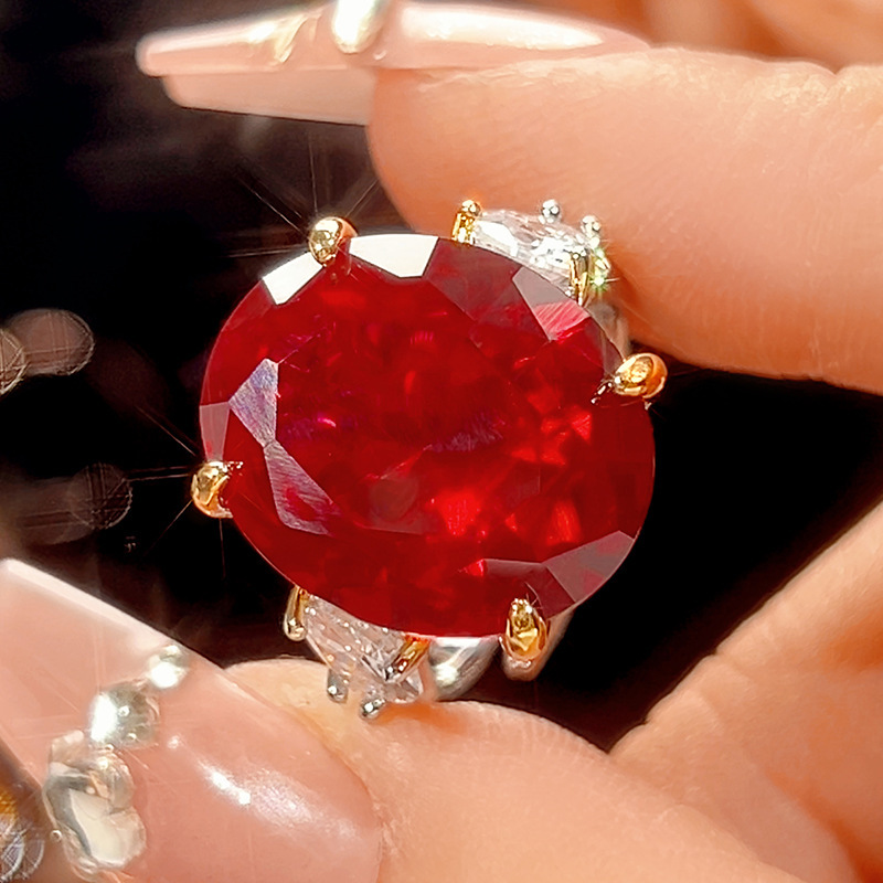Anillo de corindón rojo de tamaño ajustable
