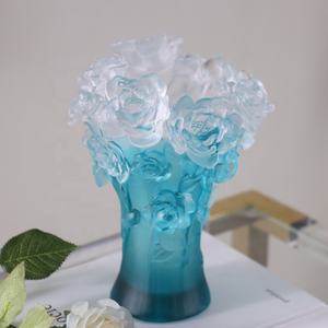 Jarrón de Flores de Vidrio Esmaltado de Color Azul y Blanco, Adorno Creativo para Sala de Estar - Product Image 2