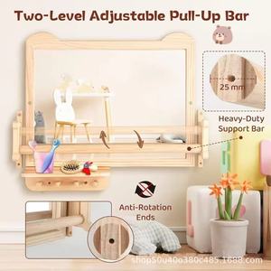 Étagère murale en bois avec miroir et barre porte-serviettes pour salle de bain d'enfants, organisateur de produits de toilette multifonctionnel, forme rectangulaire - Product Image 2