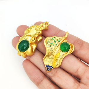 คุณภาพสูงโบราณจี้ทอง chrysoprase cabs Buddha pixiu เบบี้มังกรเขียวอาเกตสร้อยคอเครื่องประดับปลา KOI - Product Image 3