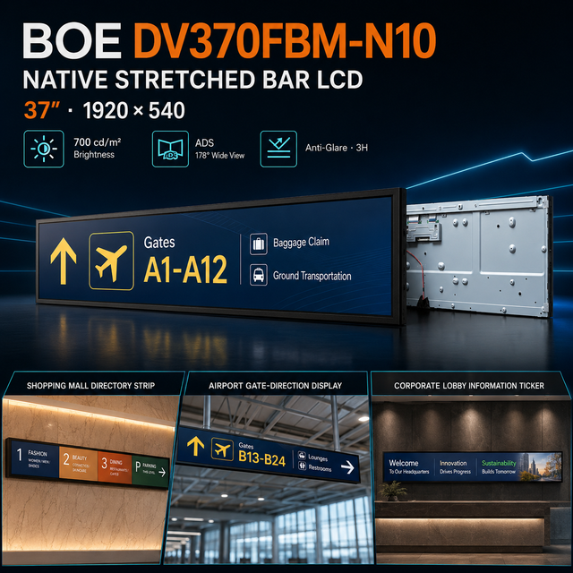 DV370FBM-N10 BOE 37 Inch 1920x540 Stretched LCD Screen 700 Nits 178 Degree View for Transportation Signage