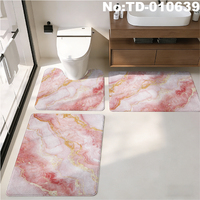 Ensemble de tapis de bain en marbre bleu doré, marbre veiné bleu marine avec accents dorés métalliques, tapis de salle de bain en forme de U, tapis de toilette et de lavabo