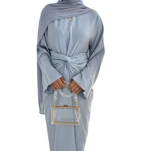 L-202 New Abaya Women Muslim Dress 2024 Gray Plain Islamic Long Clothing Ethiopia Robe For Women