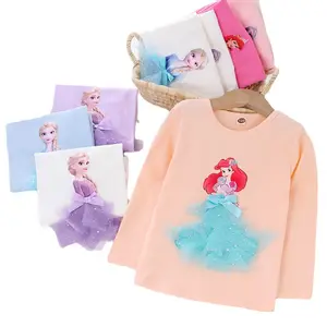 가을 새로운 패션 3D 공주 인쇄 코튼 어린이 탑스 긴 소매 만화 귀여운 아이 소녀 티셔츠