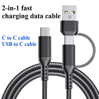 Cable de Carga y Datos USB 2 en 1 Multiusos Tipo-C/USB-A de 6FT/3FT, Carga Rápida 3A, Aleación de Cobre y Aluminio Puro para Computadora