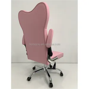 Cómoda silla rosa de oficina con respaldo alto, diseñada para mujer