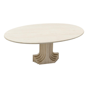 Meuble Décoratif Vintage en Pierre Carlo-<span class=keywords><strong>Scarpa</strong></span>, Table de Salle à Manger Ovale en Travertin Beige avec Piédestal - Product Image 3