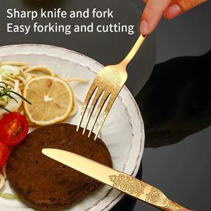 Ensemble <span class=keywords><strong>de</strong></span> couverts <span class=keywords><strong>de</strong></span> luxe Royal 24 pièces en acier inoxydable 410, couverts vintage dorés pour mariage avec boîte - Product Image 4