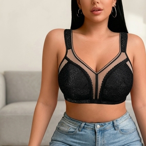 Soutien-gorge Confortable et Respirant <span class=keywords><strong>Grande</strong></span> <span class=keywords><strong>Taille</strong></span> à Bonnets Profonds en Dentelle Évidée Sans Armature Non Doublé en Nylon pour Femmes à Forte Poitrine - Product Image 1