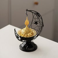 Brûleur d'Encens en Métal de Style Moyen-Oriental Portatif en Forme de Croissant de Lune, Décoration de Table, Encensoir Arabe pour l'Aïd