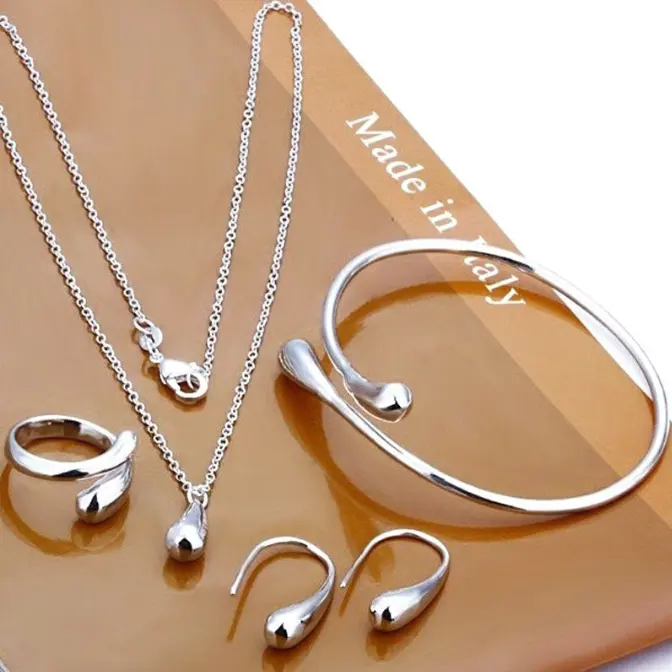 Mode Elegant Zilveren Sieraden Sets Kolye Oorbellen Armband Sieraden Set Voor Vrouwen Meisjes