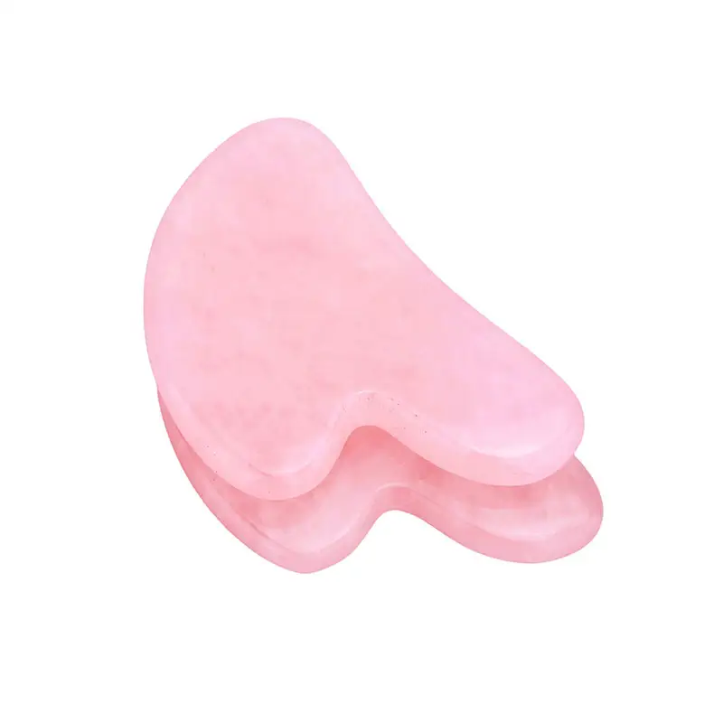 Gua Sha-Rodillo de masaje facial, piedra de cuarzo rosa Real, masaje facial