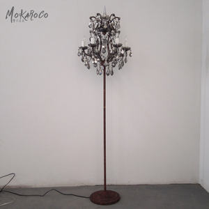 19th c. الروكوكو الحديد الكريستال مصباح أرضي الدخان الرمادي الكريستال مصباح الديكور والفوانيس من استعادة القديمة مصباح أرضي - Product Image 2