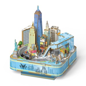 Boîte à musique en bois 3D du Centre Commercial International de New York, puzzle à assembler soi-même, ornement de bureau, cadeau transfrontalier, jouet - Product Image 1