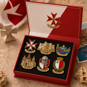 Lot de pin's émaillés personnalisés symboles de <span class=keywords><strong>Malte</strong></span>, avec boîte cadeau, pin's de revers croix du Fort Ancien, souvenir touristique, ensemble de badges à l'effigie de <span class=keywords><strong>Malte</strong></span> - Product Image 1