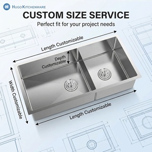 Lavello da <span class=keywords><strong>cucina</strong></span> rettangolare a doppia vasca in acciaio inox 304, fatto a mano, dal design moderno, con superficie lucida, da incasso. - Product Image 1