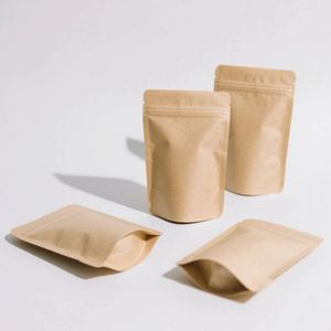 Food Grade Natural Kraft Paper Aluminum Foil Lined 3 Side Seal Mylar Flat Zipper <b>Bags</b> - Product Image 4