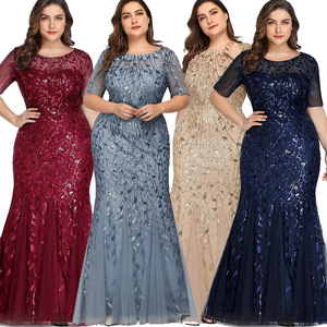 2026 High Quality Plus <strong>Size</strong> <strong>Sequin</strong> Mesh Fishtail Slim Banquet Host Evening Party Prom <strong>Dresses</strong> for Women - Product Image 2