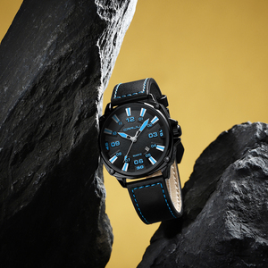 Reloj de Pulsera Deportivo de Cuarzo para Hombre, Resistente al Agua, con Detalles Azules, Correa de Cuero, Calendario, Luminoso, Casual, para Exteriores, Venta al Por Mayor - Product Image 4