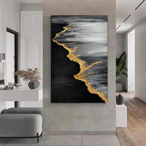 Arte Murale di Lusso per Arredamento Casa, Dipinto a Olio <span class=keywords><strong>Astratto</strong></span> Nero e Oro su Tela, Grande <span class=keywords><strong>Quadro</strong></span> <span class=keywords><strong>Moderno</strong></span> per <span class=keywords><strong>Soggiorno</strong></span> - Product Image 4