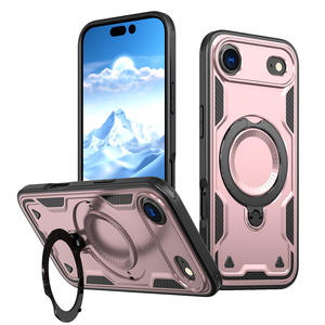 Coque de téléphone compatible avec iPhone 17 Air avec support rotatif magnétique, texture fibre de carbone, protection intégrale, antichoc - Product Image 1