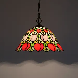 蒂芙尼风格吊灯12英寸复古彩色玻璃吊灯粉色桃红色客厅卧室厨房岛吊灯