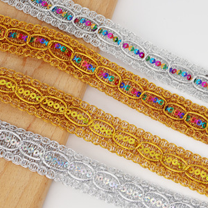 Nhà Máy Trực Tiếp Trong Kho 8-Từ Sequins Vàng Bạc Ren Quần Áo Phụ Kiện Organza Vải Với Hạt Trang Trí Cho Giày - Product Image 1