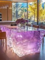 Comptoir de bar moderne en résine époxy transparente haut de gamme, capacité de charge de 500 kg, éclairé, pour appartement, utilisation en salle à manger