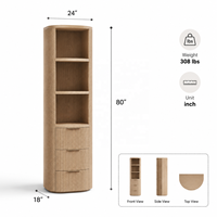 Armoire de rangement haute moderne avec étagères ouvertes et 3 tiroirs, façade cannelée arrondie pour chambre, salon et mobilier de maison
