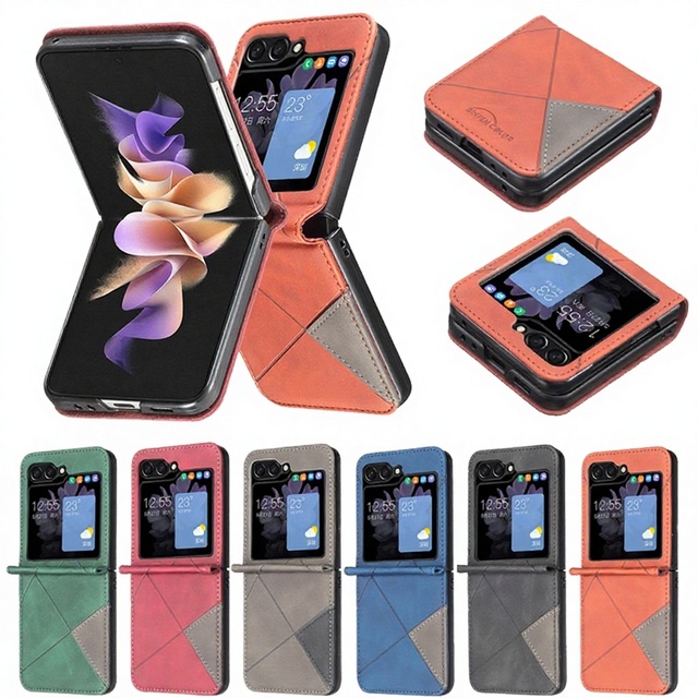 For for Z Flip7/ 6/5/4/3/Flip4/Flip3 PU Leather Hard Case Dual Color Shockproof Protective Phone Case Ins Style