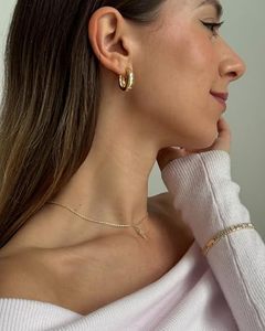 Women's Trendy <strong>14K</strong> <strong>Gold</strong> Plated Hoop <strong>Earrings</strong> Small Chunky Post Design Thick Lightweight <strong>Gold</strong> Hoops - Product Image 5