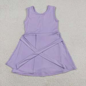 Vestido 2 en 1 de color sólido para niñas pequeñas con pantalones cortos incorporados, lazo lateral, sin mangas, estilo casual deportivo. - Product Image 6