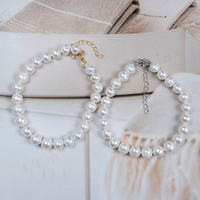 Set Kalung dan Gelang Mutiara Bulat dengan Anting Mutiara Bentuk Roti untuk Wanita, Hadiah Perhiasan Mutiara