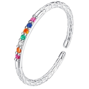 LT-249 S925 Women's 2025 New Style Fine <strong>Ring</strong> Rainbow Sparkling Zircon <strong>Set</strong> in Lava Irregular <strong>Sterling</strong> <strong>Silver</strong> Tail <strong>Ring</strong> - Product Image 5