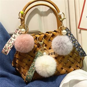 Wholesale New Style Soft Fur Ball Keychain with Pearl Lanyard Cute Plush Pendant for Women Ladies <b>Bag</b> Purse Charm Accessories - Product Image 5